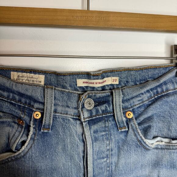 Levi’s Ribcage Straight Distressed Raw Hem High Rise Button Fly Jeans Size 27 - Picture 5 of 9